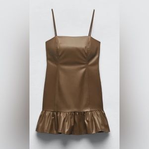 Zara faux leather ruffle babydoll bustier dress Size XL